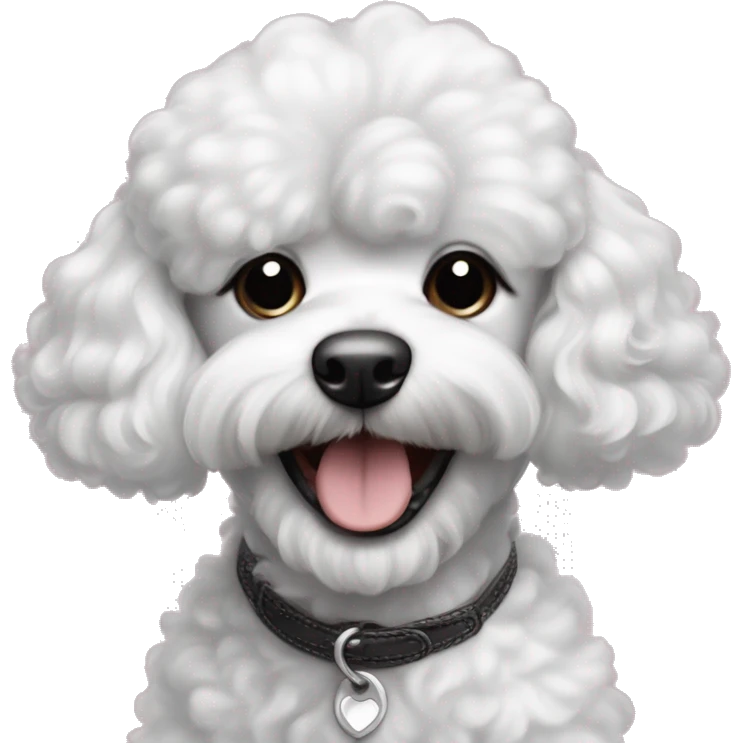cachorrita french poodle de pelo negro muy corto y barba blanca sonrriendo emoji
