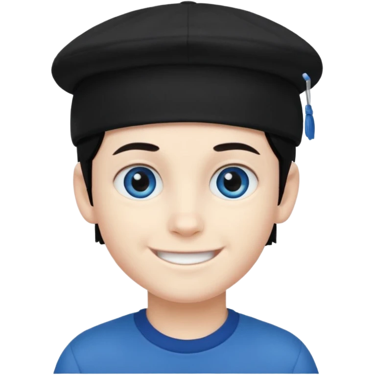 Menino branco de cabelo escuro, boné preto, olhos azuis emoji