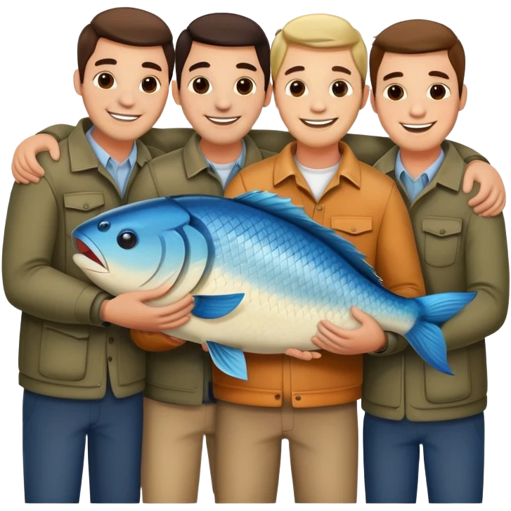 group of men huggin/holding a fish emoji