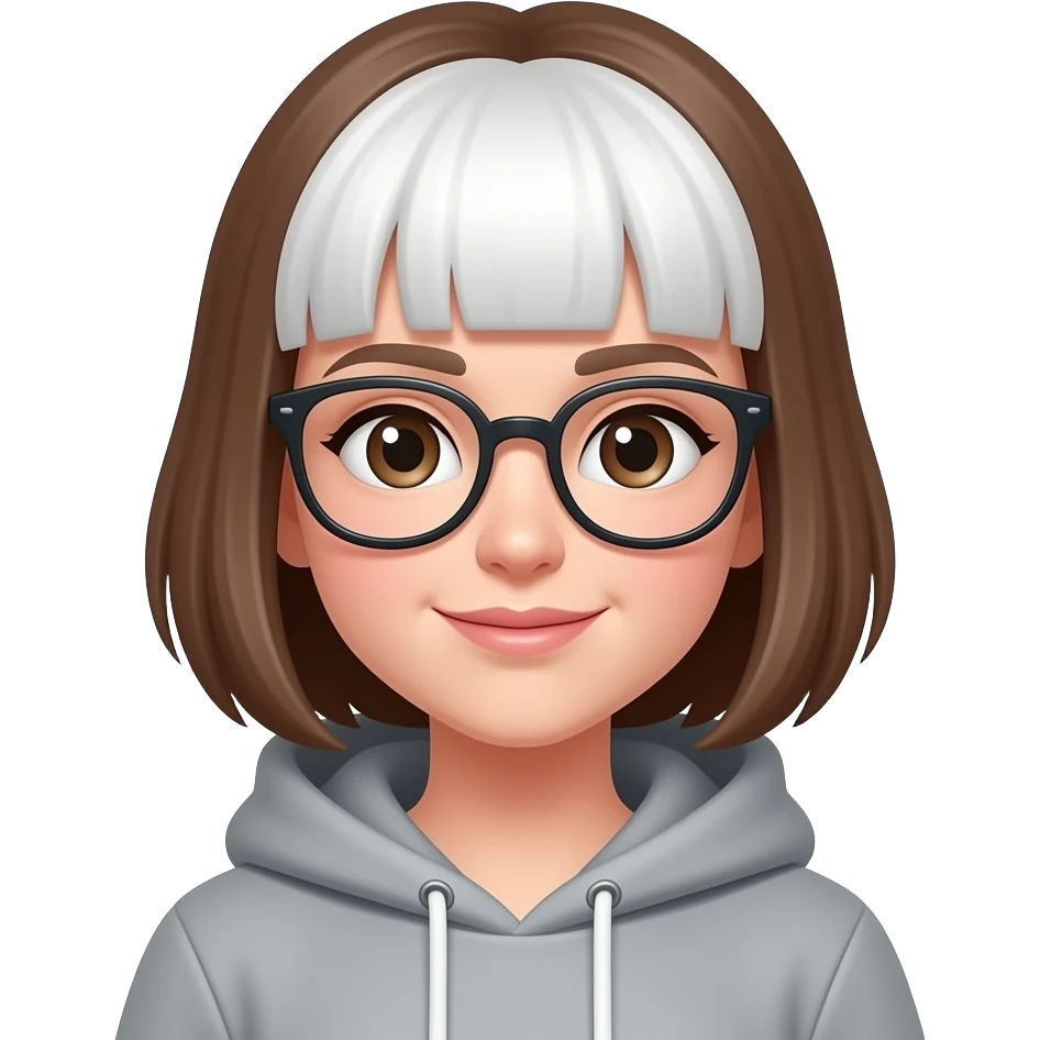 Emoji girl Brown hair with white front hair and Glasses, also in hoodie emoji