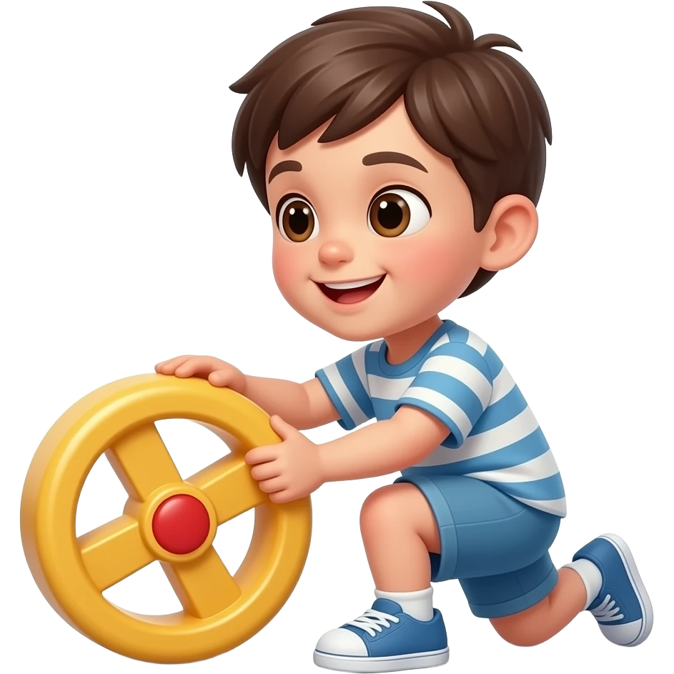 kid playing with toy wheel emoji