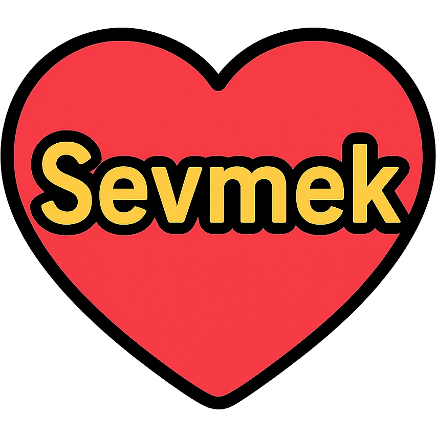 A colorful icon with the word "Sevmek" prominently displayed, incorporating heart or love themes emoji