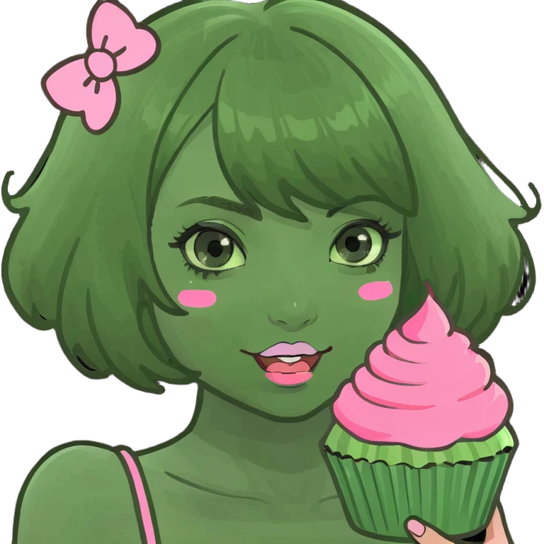 kawaii girl with pink cupcake emoji