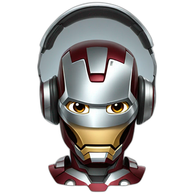ironman wearing futuristic silver headphones emoji