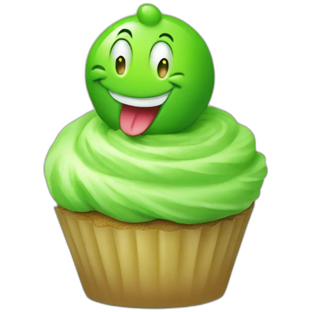 Happy green cupcake with yoshi emoji