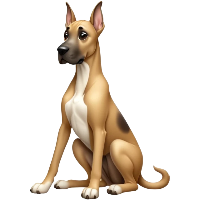 cinematic-[fawn great dane]-realistic-full-body-sitting-emoji,-tail-resting-loosely-beside-its-paws,-head-tilted-dramatically,-sleek-[fawn]-fur,-simplified-yet-realistic-focused-features,-highly-detailed,-glowing-with-an-almost-sarcastic-glow emoji