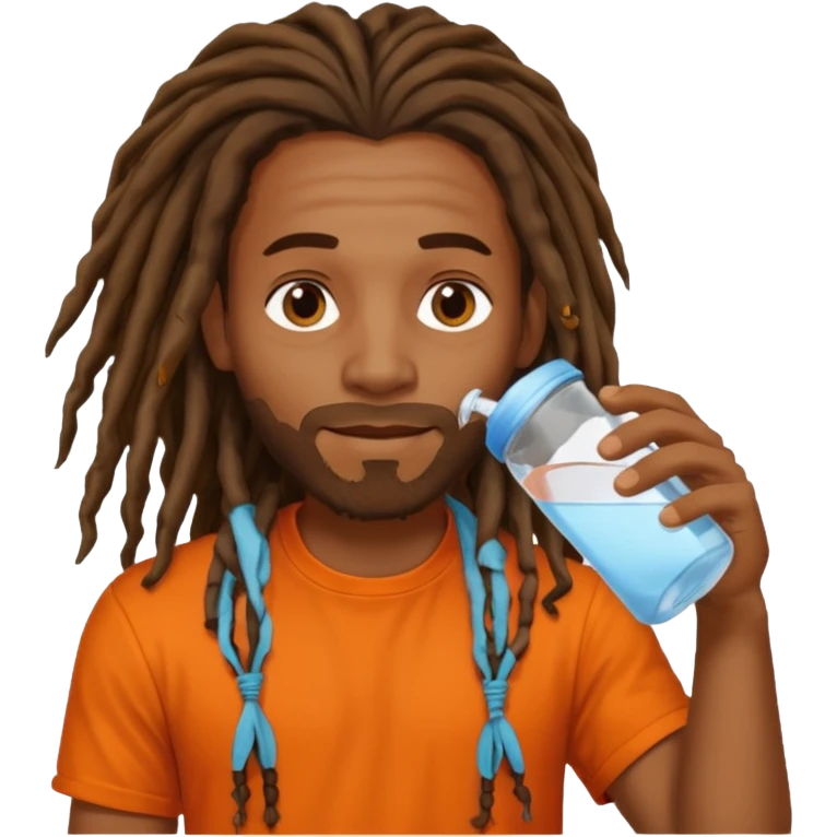 Brownskin man with long dreadlocks orange shirt drinking water emoji