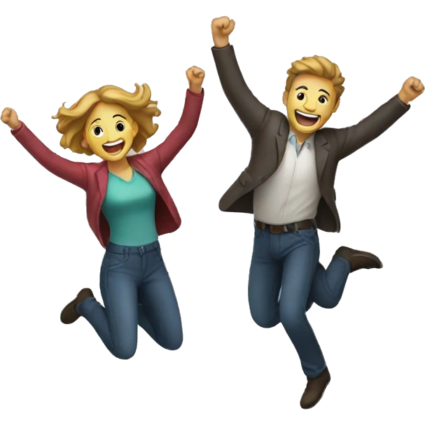 a man and a women jumping celebrating emoji