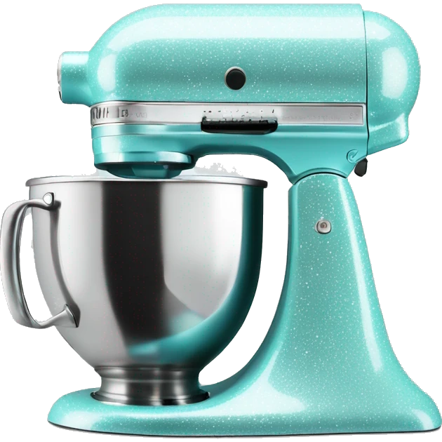 Realistic silver and pastel tiffany blue kitchenaid mixer decorated with white shiny sparkly diamonds. emoji