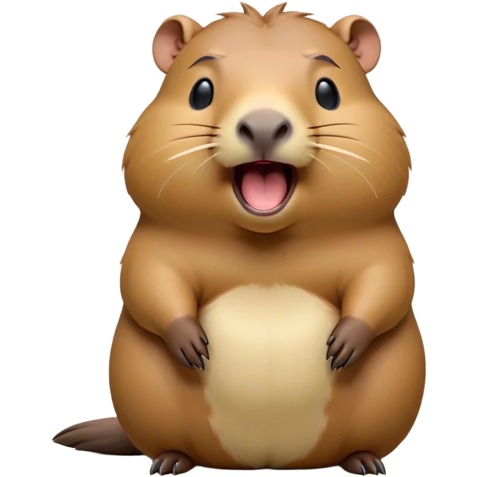 Cinematic Cute Yawning Capybara Portrait Emoji, Head tilted slightly with a dramatic, wide-open yawn, showcasing a plush, rotund body with a gently relaxed capybara face, including a short snout and subtly drooping ears, with drowsy, half-closed eyes rendered in exquisite detail; high shine, relaxed yet expressive, styled with a dash of playful natural charm, soft glowing outline, capturing the essence of a sleepy yet affectionate capybara that appears ready to stretch out for a peaceful nap! emoji