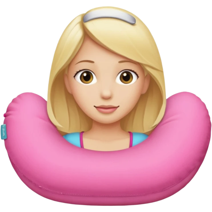 blonde woman using pink travel pillow  emoji