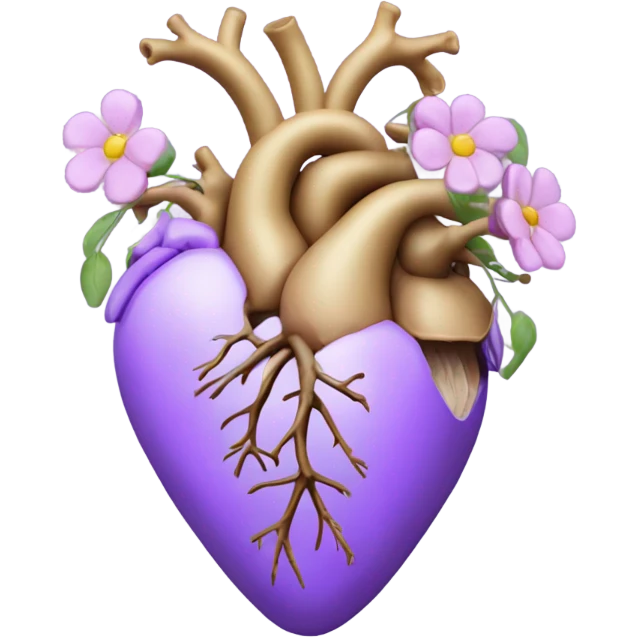 light purple organ heart with flowers growing out of it emoji