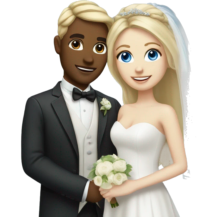 bride blue eyes and blonde hair, groom fair hair emoji