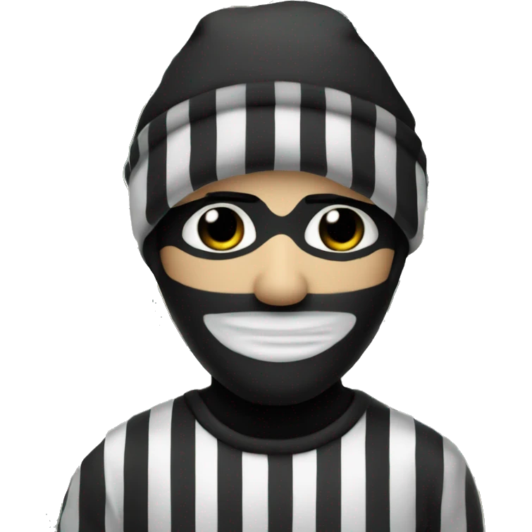 Robber black and white stripes with a beanie and a money bag behind his back emoji