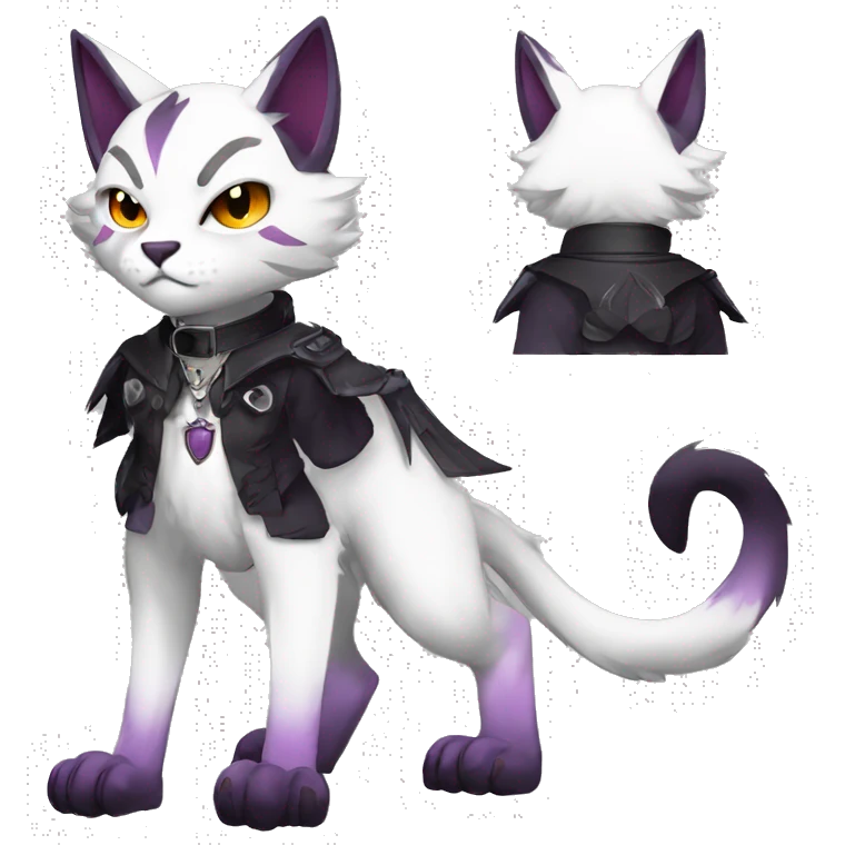 cool edgy anthro fantasy dark-shadow-themed animal vampiric cat hybrid Fakemon  with a collar full body emoji