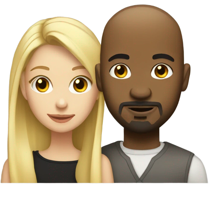 Blonde woman and black man who is bald with a goatee in love with each other  emoji