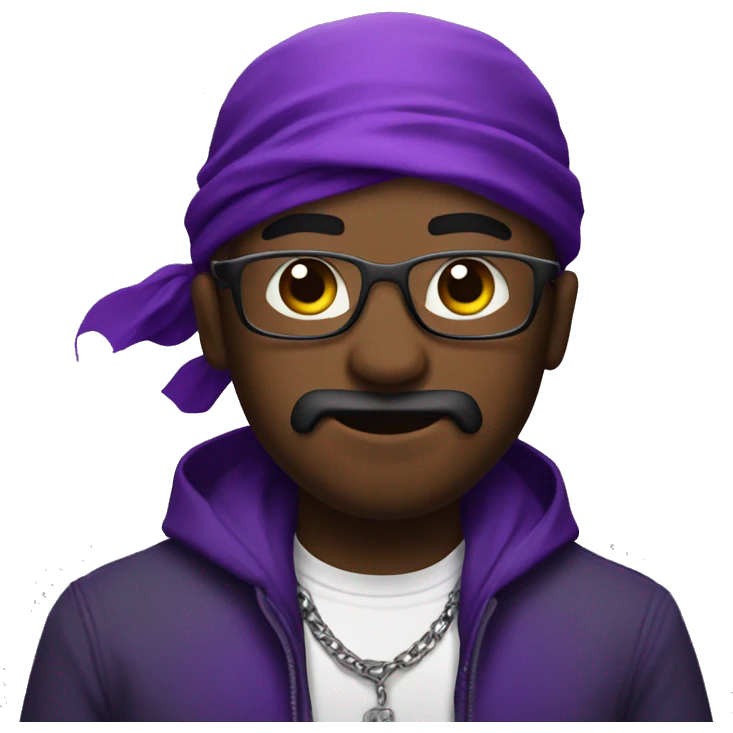 create twitch emojis with a black gangster with a purple bandana  emoji