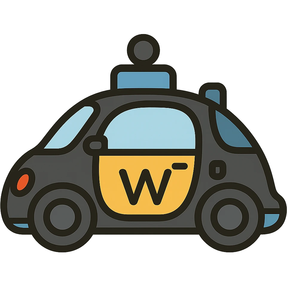 Waymo self-driving car, modern and clean, visible sensors and lidar, no background, lineal color icon with black outlines style, Slack emoji ready emoji