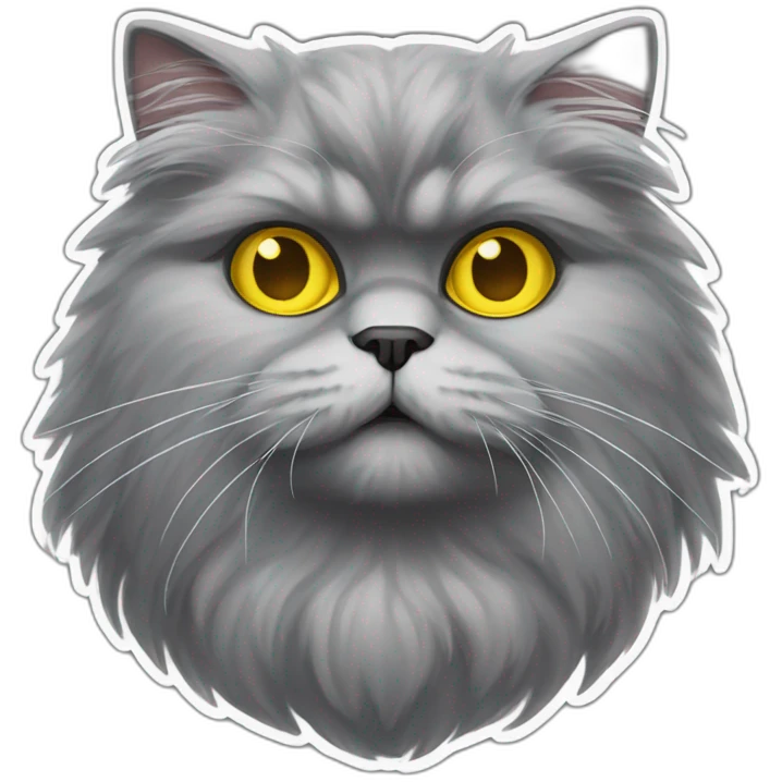 mostly gray persian fluffycat with yellow eyes and she is stupid emoji