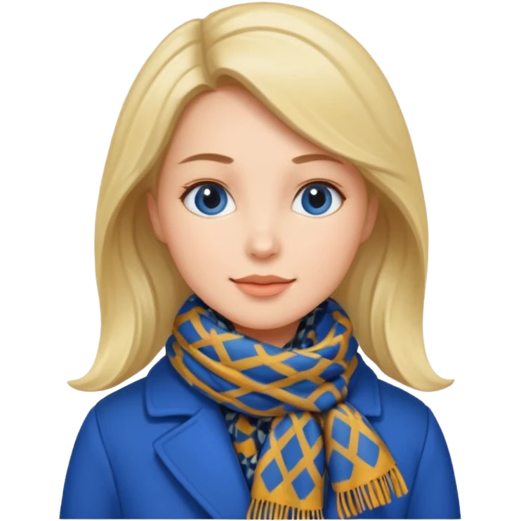 woman in blue coat, scarf emoji