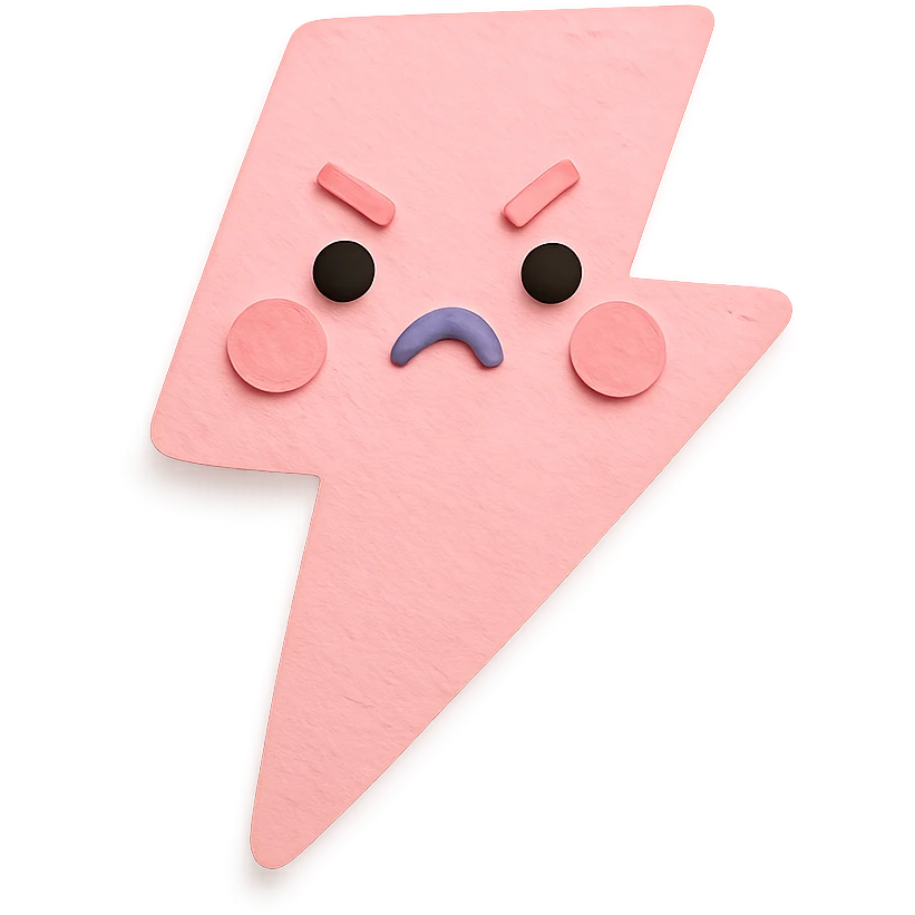 kawaii pink lightning bolt, cute angry pout, soft pastel colors, no limbs, full body, paper craft style emoji