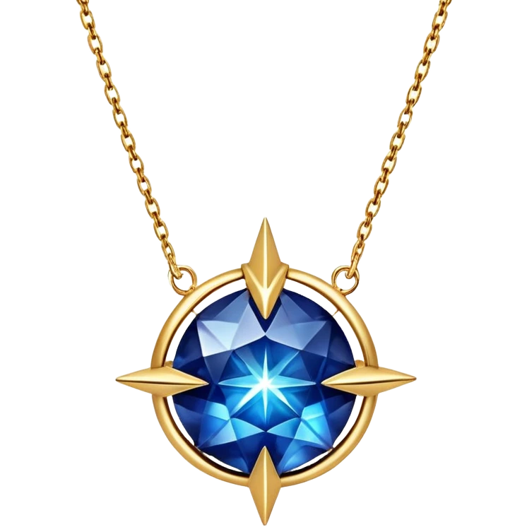 mystical necklace with a deep blue stone, glowing with star-like energy, gold chain floating ethereally emoji