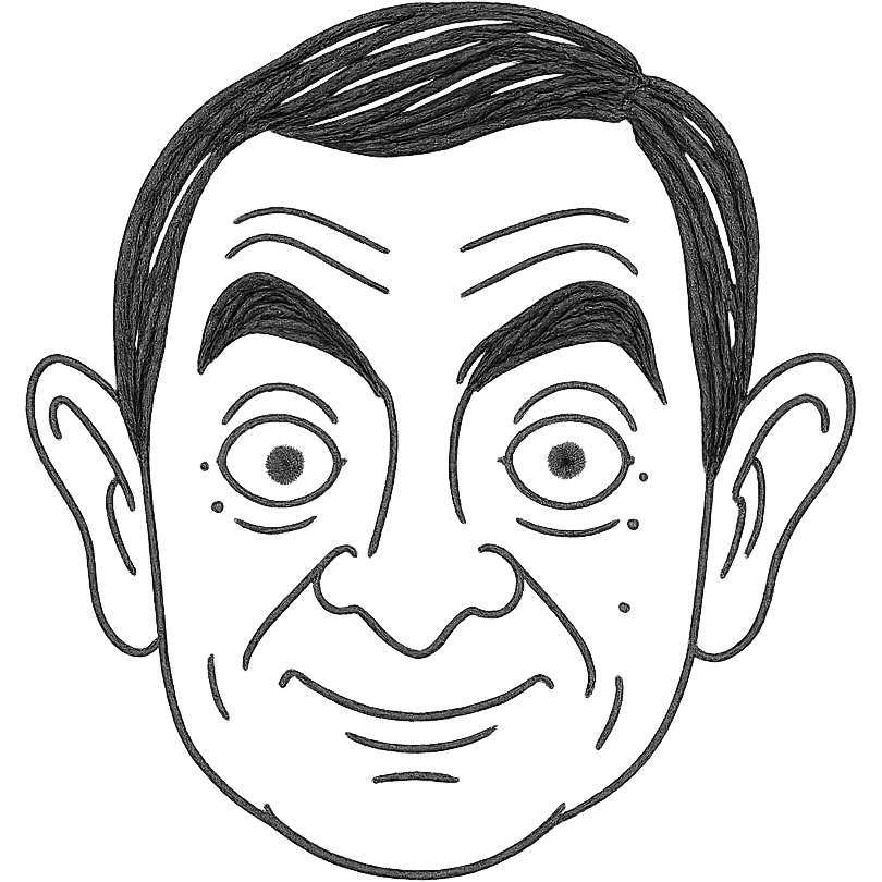 hand-drawn outlined icon of Mr. Bean's face with sketchy lines emoji