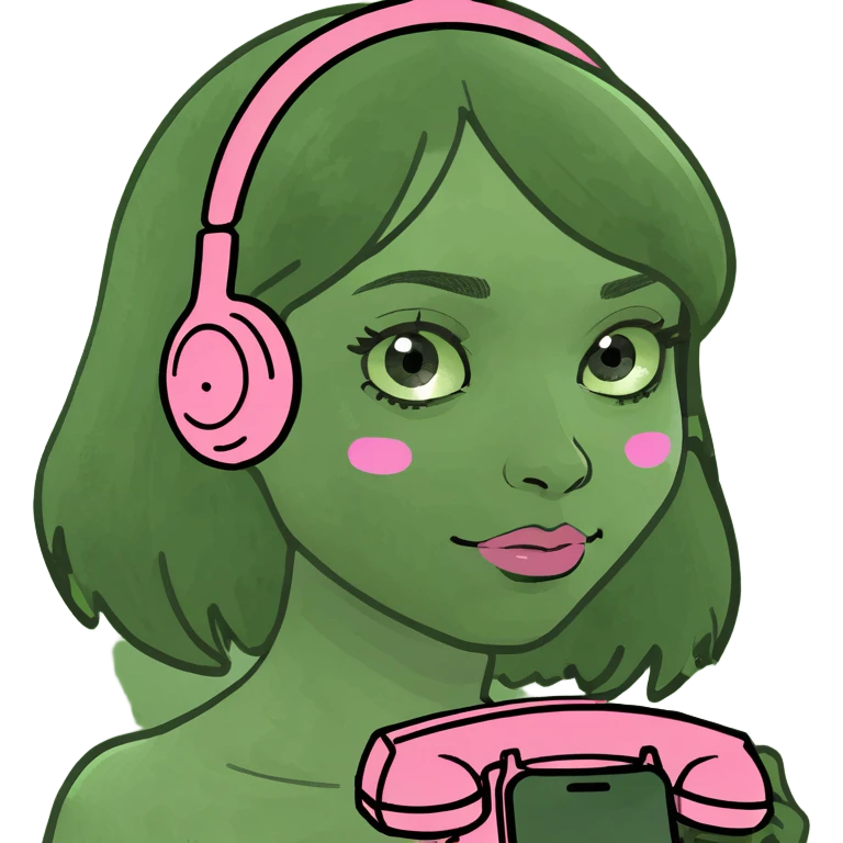 girl scrolling on pink phone emoji