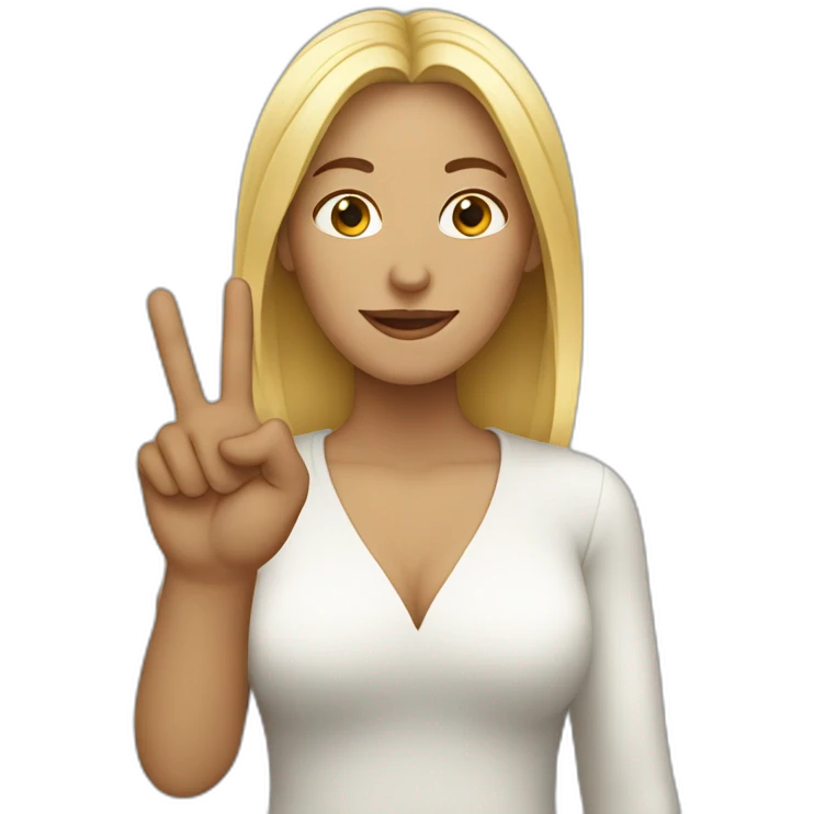 white woman shows peace with two fingers emoji