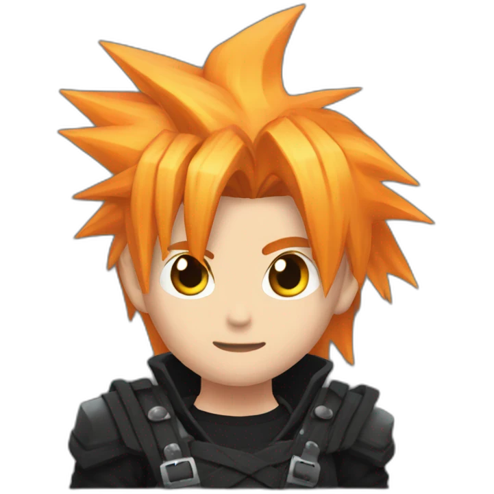 cloud strife with orange hair. Black clothes full body  emoji