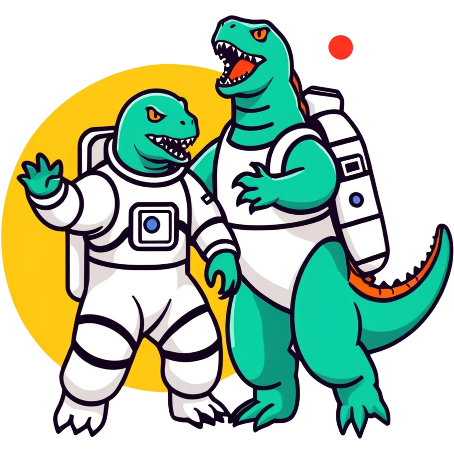 Godzilla with two astronat woman emoji