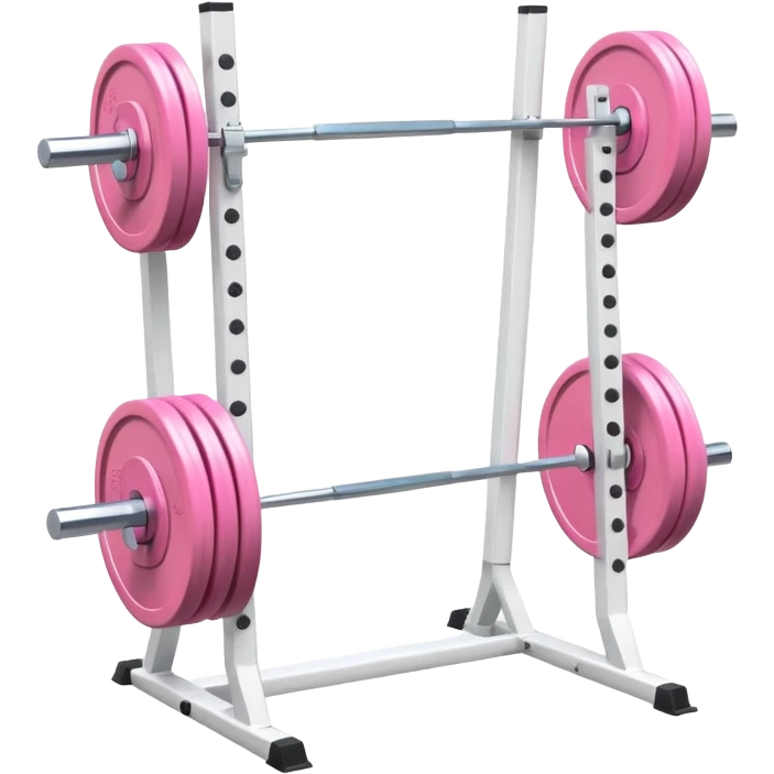 White squat rack with pastel pink barbell, clean design emoji