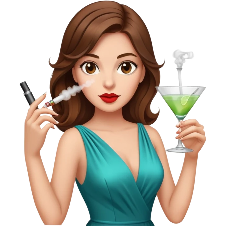 Diva vaping brown hair sexy with cocktail emoji