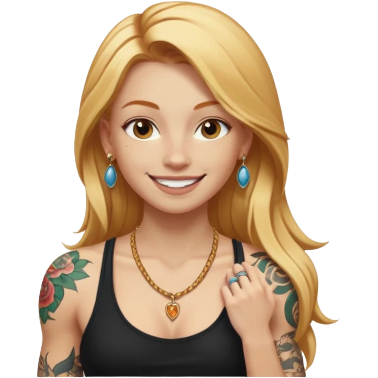 girl with long blonde hair and tattoos next to an athletic ginger girl jewelery emoji