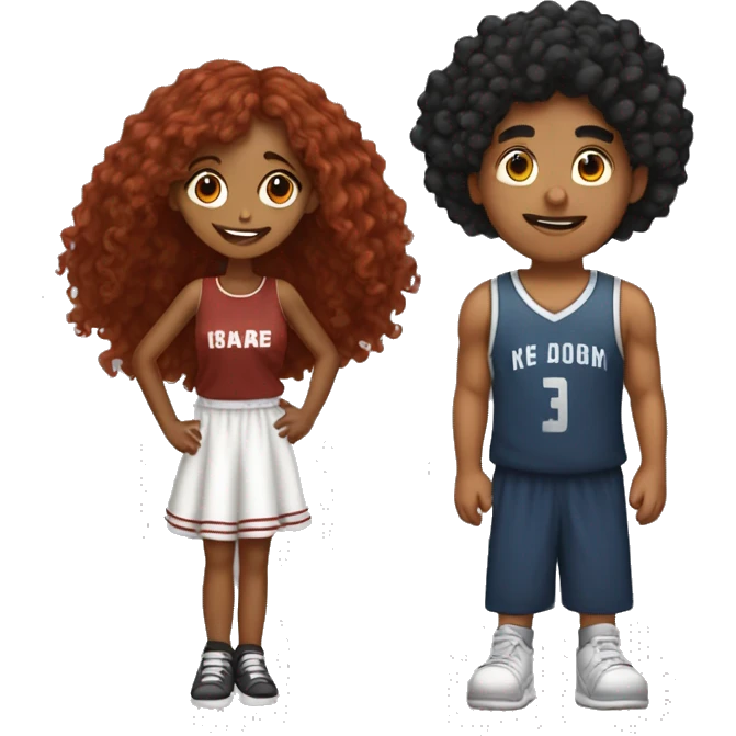 indian girl with black hair in love with a guy with curly red hair who plays basketball emoji