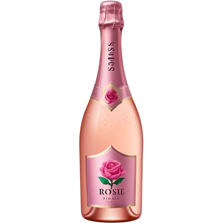 bottle of sparkling rosé with a rose logo on the label, tilted to the left, no glass emoji