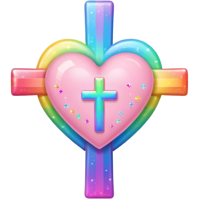 Heart infront of cross, pastel pink and rainbow sparkles  emoji