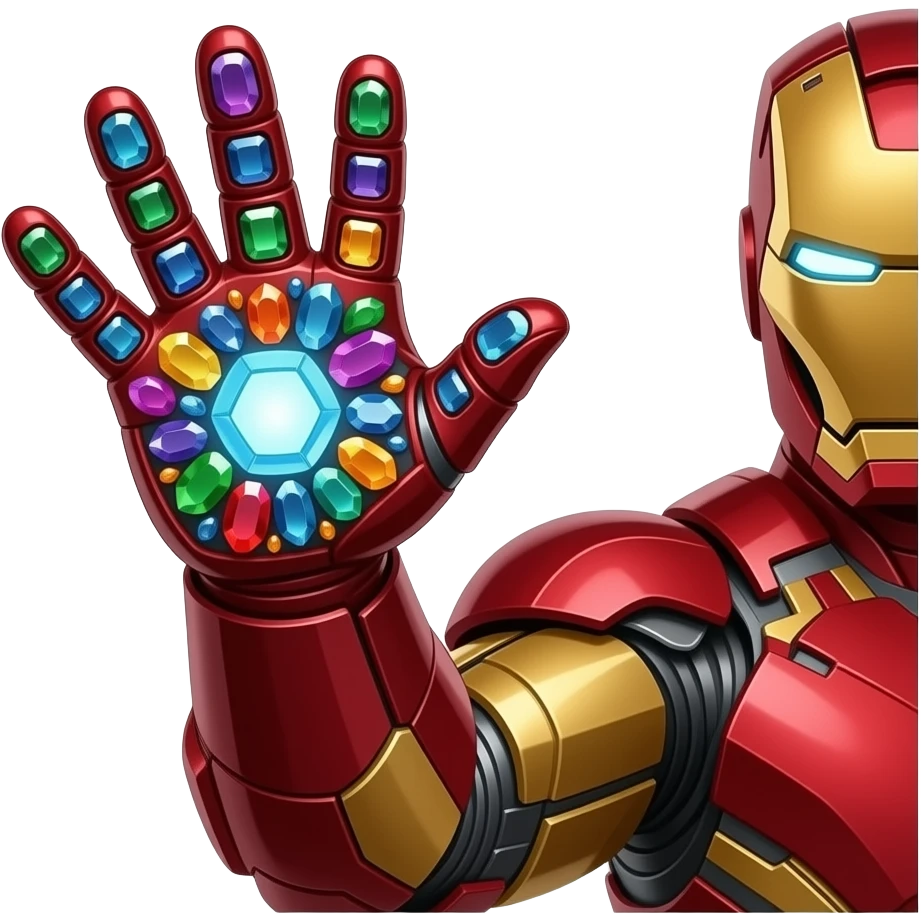 Iron man infinity stones arm glove, turn opposite. i said infinite stones on emoji