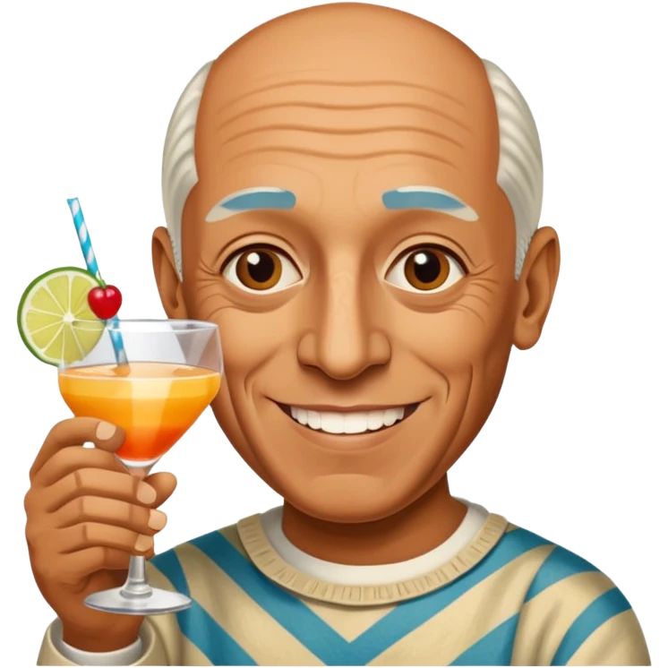 Famous Artist Pablo Picasso with a cocktail in hand wishing congratulations emoji