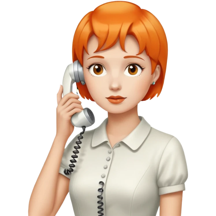 woman with short orange hair holding a vintage white phone to her ear, upper body emoji
