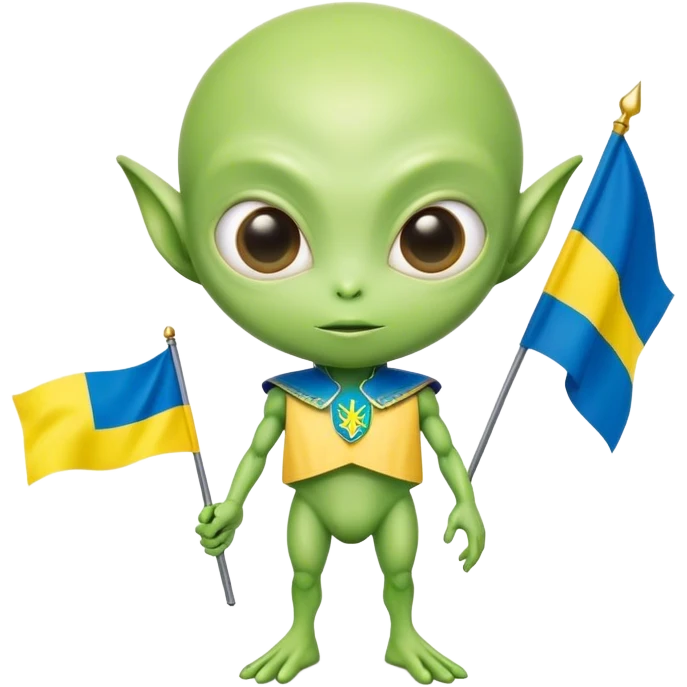 Green alien with Ukraine flag emoji