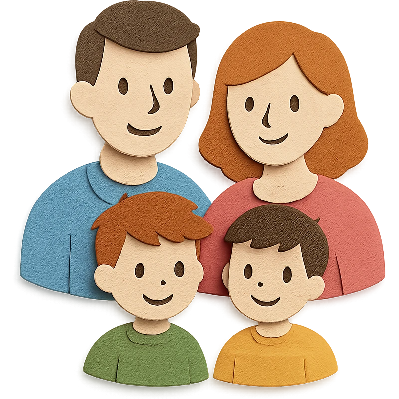 paper craft style illustration of a heterosexual couple with two boys emoji