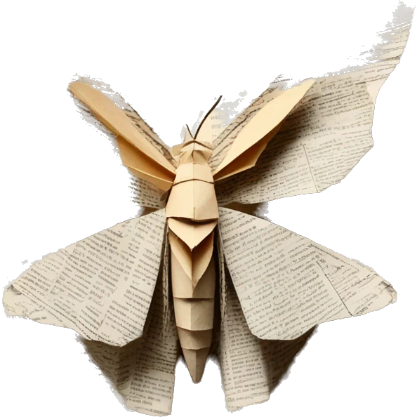 Moth made out of a book, book, newspaper, origami emoji