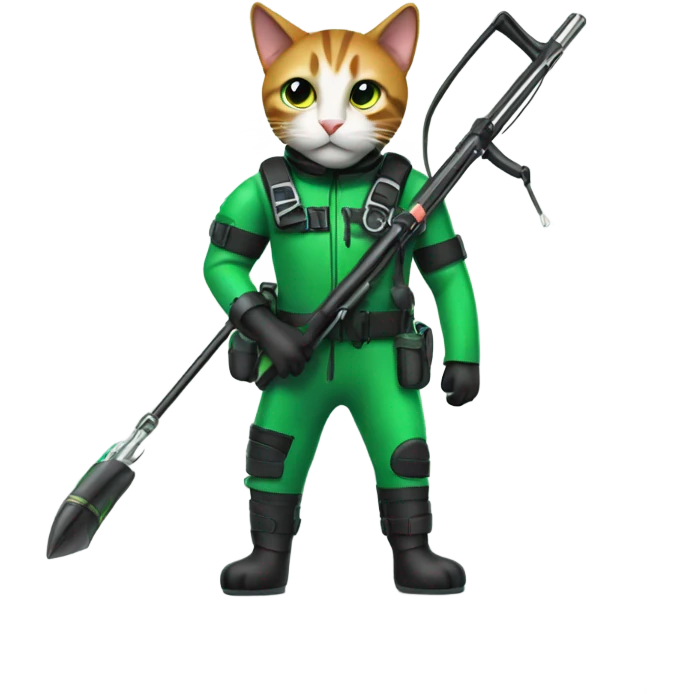 cat in green scuba gear pointing a speargun  emoji
