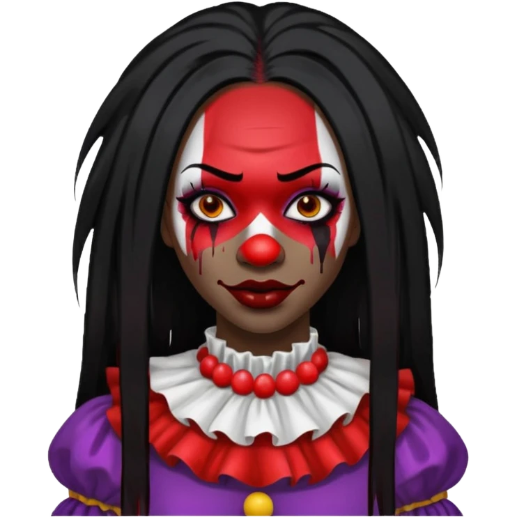 palhacinha sangrenta assassina pele negra de cabelo preto liso e longo  emoji