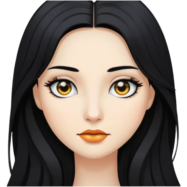 Tóc dài đen hai mái, mắt đen, da trắng emoji