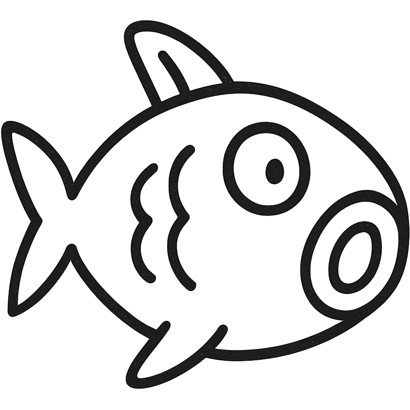 hand-drawn outline style surprised fish icon emoji