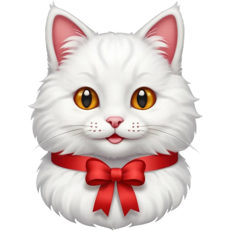 White cat, smiling, with a dangling ribbon on its head
 emoji