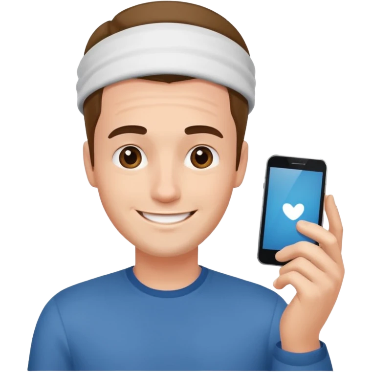a guy holding a phone horizontally on his forehead like it was a card emoji