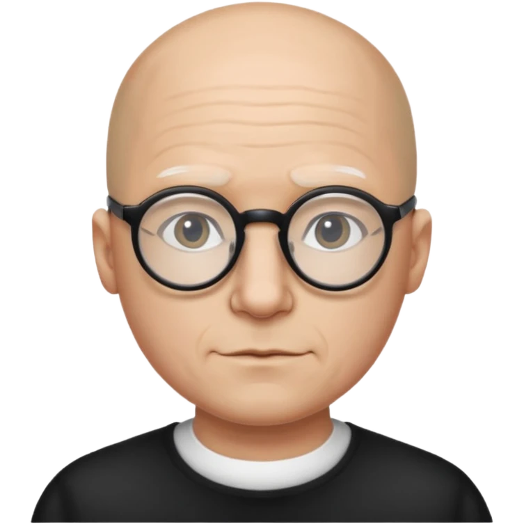a guy who looks like kirby with a very round head, white skin and glasses almost bald, with like black glasses emoji